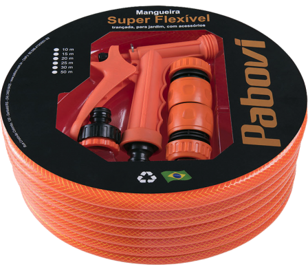MANGUERA JARDIN NARANJA SILICON 1/2" TRENZ 10M C/ ACOPLES PABOVI