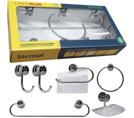 ACCESORIOS P/ BAﾑO JGO 6 PZ CR 19392 SICMOL