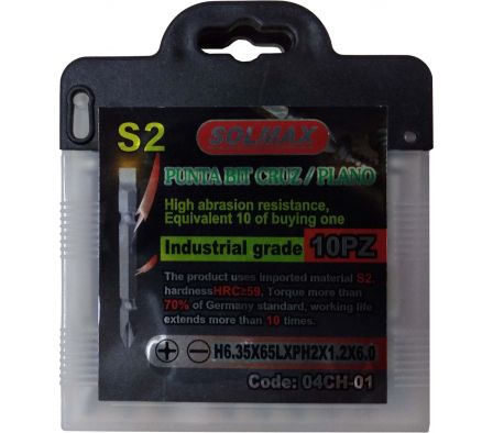 PUNTA BIT CRUZ / PLANO PH2 6.0MMX65MM S2 10PZ 01CH-01